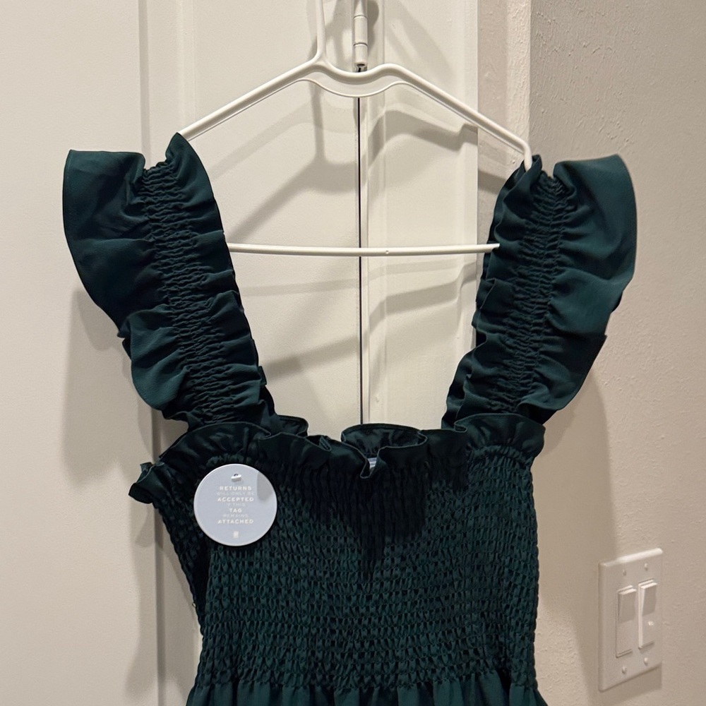 Hill House Dark Green Smocked Midi Dress